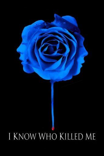 The poster features a striking blue rose with a face profile emerging from its stem, symbolizing a tragic romance. The dark background enhances the vivid colors, creating a somber and mysterious mood. The title "I Know Who Killed Me" is prominently displayed at the bottom, suggesting a dark and p...