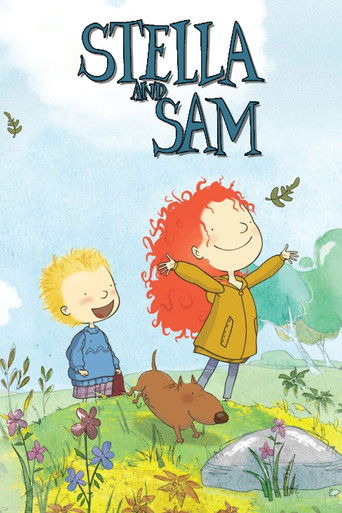 This vibrant poster features two children, a blonde boy and a red-haired girl, standing amidst lush greenery and flowers. The warm colors of their clothing and the cheerful sky create a joyful, inviting mood, capturing the essence of a heartwarming children's story.