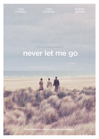The poster features a serene beach scene with four silhouetted figures walking through tall, golden grass. The muted earth tones and soft pastel sky evoke a melancholic, nostalgic mood, perfectly capturing the film's themes of loss and longing.