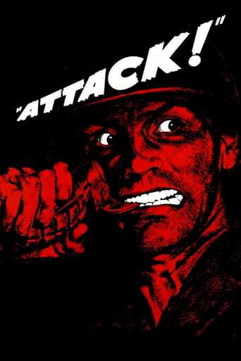 The poster features a menacing figure with wide eyes and a grim expression, set against a stark black background. The word "ATTACK!" is boldly displayed in white, emphasizing the imminent danger. The red and black color scheme creates a high-contrast, intense atmosphere, conveying fear and urgency.