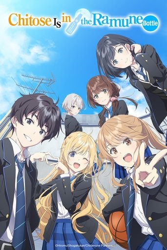 The vibrant anime poster features six students in school uniforms against a bright blue sky, exuding youthful energy and camaraderie. The warm tones of their uniforms contrast with the cool blue background, creating a cheerful and inviting atmosphere. The characters' dynamic poses and expressive ...
