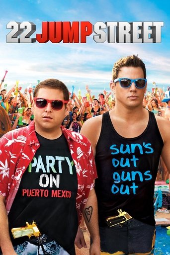 The poster features two men in a vibrant, sunlit scene. One wears a red jacket over a black shirt with "PARTY ON PUERTO MEXICO" printed on it, while the other sports a black tank top with "SUN'S OUT GUNS OUT" and sunglasses. The background is filled with colorful crowds, suggesting a lively festi...