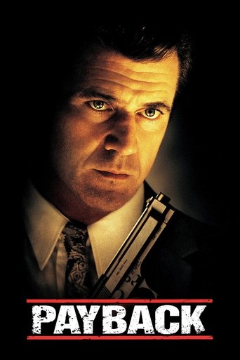 The poster features a close-up of a man with intense, piercing eyes, set against a dark, moody background. The title "PAYBACK" is prominently displayed in bold, red letters at the bottom, evoking a sense of danger and suspense.