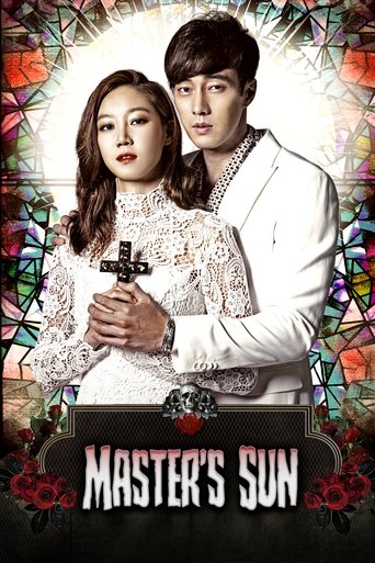 The poster features a dramatic scene with a woman in a white lace dress holding a cross, standing beside a man in a white suit. The background is filled with colorful, stained-glass-like patterns, suggesting a mystical or supernatural theme. The title "MASTER'S SUN" is prominently displayed at th...