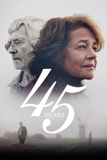 The poster features two elderly women in muted tones, with a large "45 YEARS" overlay. The sepia and gray palette evokes a somber, reflective mood, suggesting a story of time and memory.