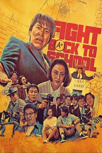 This vibrant poster captures a tense school drama with a mix of action and drama. The central figure, a determined man in a suit, dominates the frame with a serious expression. Surrounding him are diverse characters in various poses, suggesting a complex narrative. The warm, yellow-orange backgro...