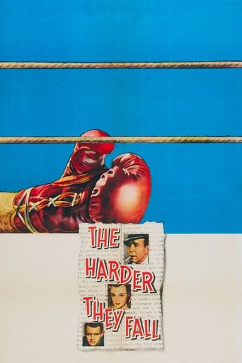 A boxing ring scene with red gloves and a red ball, set against a blue background. The poster features the title "The Harder They Fall" in bold red letters on a white background, suggesting a gritty, intense atmosphere.