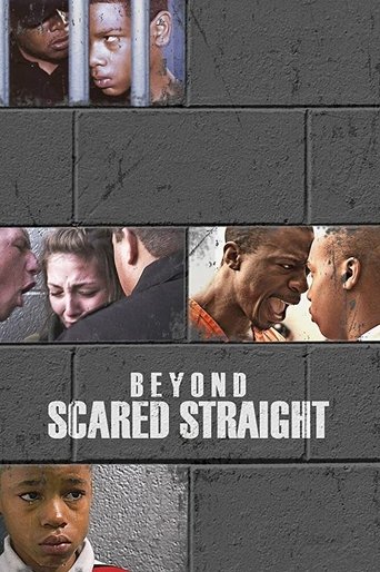 The poster features a gritty, urban aesthetic with muted grays and earthy tones. It showcases a collage of diverse individuals in candid, emotional expressions, suggesting themes of struggle and resilience. The bold, white text "BEYOND SCARED STRAIGHT" stands out against the textured background, ...