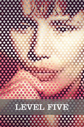 The poster features a close-up of a person's face, partially obscured by a halftone dot pattern that creates a textured, almost digital art effect. The colors are muted, with soft reds and purples blending into the background. The mood is mysterious and slightly eerie, suggesting a thriller or my...