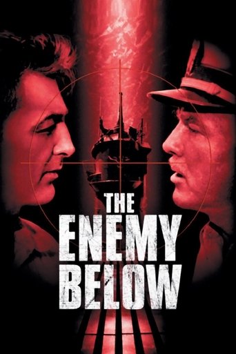 The poster features two men in profile against a dramatic red backdrop, evoking a sense of mystery and tension. The title "The Enemy Below" is prominently displayed in bold white letters, suggesting a dark, suspenseful narrative. The overall composition creates an intense and atmospheric mood, hi...