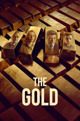 The poster features four men in suits, each with a small portrait of themselves on a gold bar. The warm, golden tones evoke wealth and luxury, while the bold text "THE GOLD" anchors the image. The mood suggests a dramatic, high-stakes narrative about power and wealth.