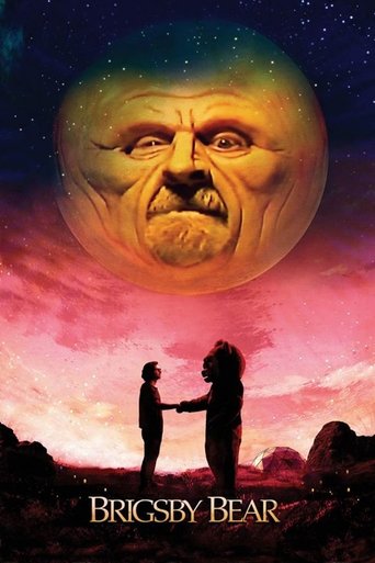The poster features a silhouette of two figures shaking hands against a vibrant, dreamlike sky. Above them, a colossal, glowing face dominates the night sky, casting a mystical glow over the scene. The warm hues of pink and purple blend into a starry backdrop, creating an ethereal and magical atm...