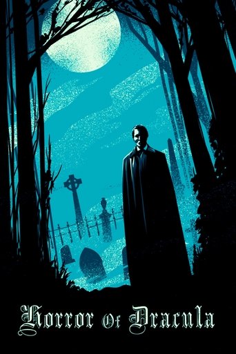 A chilling black-and-white horror poster featuring a mysterious figure in a cape standing in a spooky graveyard under a full moon. The eerie blue tones and dark silhouettes create a suspenseful, unsettling mood.