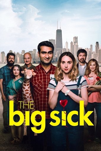 The poster features a group of six characters standing in front of a city skyline, with the title "The Big Sick" prominently displayed in bold yellow letters. The mood is playful and slightly humorous, suggesting a comedy genre. The characters' expressions range from serious to playful, hinting a...