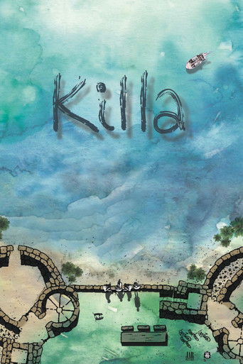 The poster features a serene, watercolor-style scene with a mysterious stone archway and a boat floating on calm turquoise waters. The title "Killa" is written in bold, distressed black letters against the sky. A small boat glides across the water, evoking a sense of mystery and tranquility. The ...