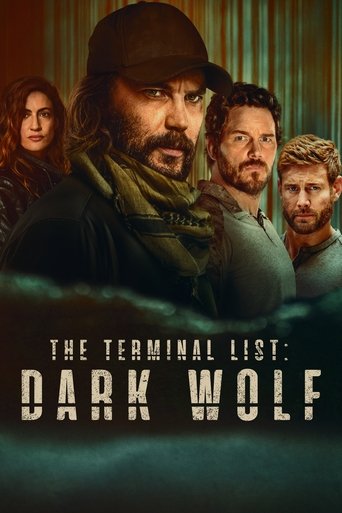 The poster features four men in a dark, moody atmosphere with muted colors. The central figure wears a cap and scarf, while others behind him have serious expressions. The title "The Terminal List: Dark Wolf" is prominently displayed in bold, distressed typography.