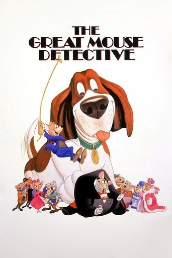 The poster features a large, expressive dog with a cheerful expression, surrounded by smaller characters in colorful outfits. The warm orange and white tones create a playful and inviting atmosphere, suggesting a fun and adventurous story.