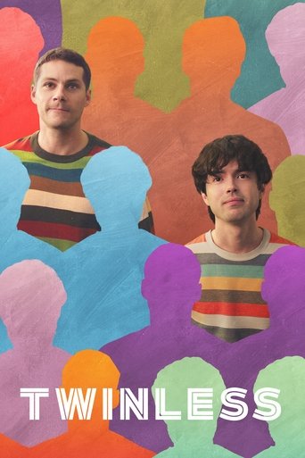 The poster features two men in colorful, overlapping silhouettes against a vibrant background, evoking a playful, nostalgic atmosphere. The bold text "TWINLESS" anchors the image, suggesting themes of connection and shared experiences.