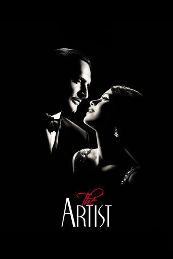 The poster features a dramatic silhouette of a man and woman in a romantic embrace against a pitch-black background. The title "The Artist" is elegantly written in white and red, evoking an artistic and mysterious atmosphere.
