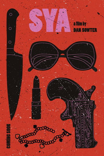 The poster features bold black silhouettes of a woman, sunglasses, a cigarette, and a pistol against a textured red background. The stark contrast and gritty aesthetic evoke a noir mood, suggesting a gritty, possibly dystopian or noir-inspired story.