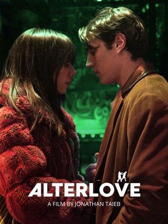 The poster features a romantic scene between two characters in a dimly lit, atmospheric setting. The warm tones of their clothing and the greenish background create an intimate and mysterious mood. The title "ALTERLOVE" is prominently displayed, suggesting themes of romance and connection.