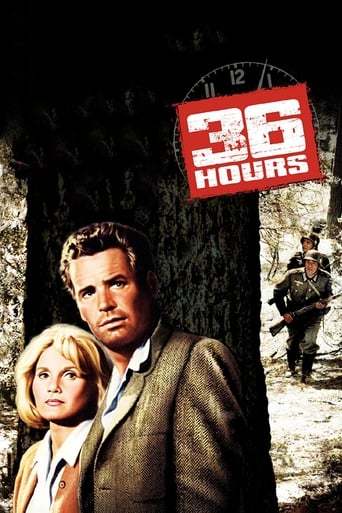 The poster features a dramatic scene with a man and woman in the foreground, exuding mystery and tension. The background is dark, with a mysterious figure standing in the distance. The title "36 Hours" is prominently displayed in bold red letters against a red background, emphasizing the film's s...