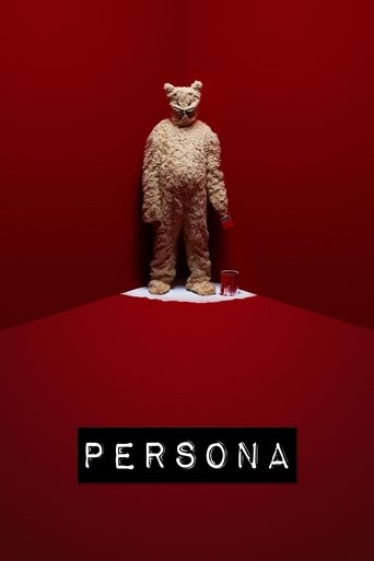 The poster features a solitary figure of a person in a textured, golden outfit standing on a red carpet against a deep red backdrop. The minimalist design emphasizes the mysterious and mysterious mood of the show, with the bold text "PERSONA" at the bottom.