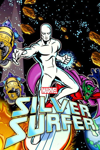 The poster features the iconic Silver Surfer in a dynamic pose against a cosmic backdrop, surrounded by vibrant colors including gold, purple, and blue. The Marvel logo is prominently displayed, emphasizing the superhero genre. The overall mood is energetic and adventurous, capturing the essence ...