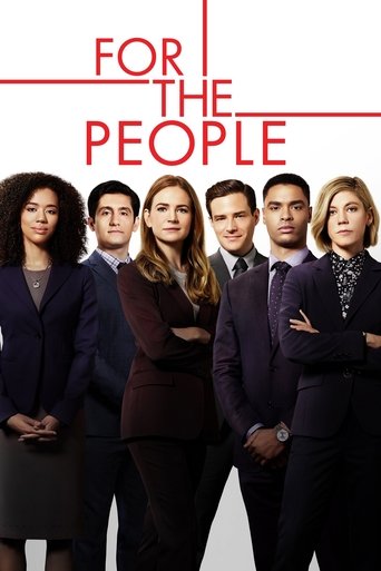 The poster features six professionally dressed individuals in a corporate setting, exuding confidence and professionalism. The bold red title "FOR THE PEOPLE" stands out against a stark white background, creating a powerful visual impact. The mood is one of ambition and determination, suggesting ...
