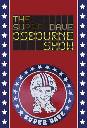 The poster features a cheerful Super Dave with a construction helmet, set against a patriotic red background with blue stars. The text "The Super Dave Show" is displayed in bold yellow letters, creating a playful and engaging visual that captures the show's fun and energetic spirit.