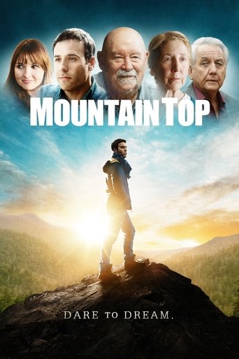The poster features a group of five characters against a dramatic backdrop of a bright, sunlit mountain landscape. The warm golden hues of the sun create a sense of hope and adventure, while the cool blue tones of the sky add depth. The title "Mountain Top" is prominently displayed in bold white ...