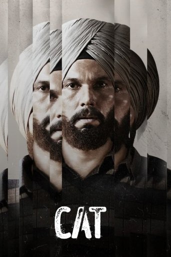 The poster features two men with turbans and beards, their faces partially obscured by vertical stripes. The muted tones and shadowy atmosphere create a somber mood, suggesting themes of conflict or struggle.