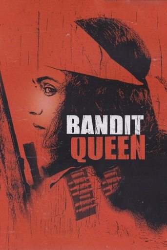The poster features a woman in a black hat against a red background, evoking a gritty, noir atmosphere. The bold white text "Bandit Queen" stands out prominently, suggesting a dramatic and intense narrative.