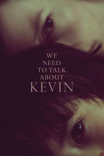 The poster features two close-up portraits of a young man and woman, their faces partially obscured by shadows and dark tones. The title "WE NEED TO TALK ABOUT KEVIN" is prominently displayed in white text against the dark background, creating a mysterious and intimate atmosphere.