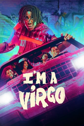 The poster features a vibrant, futuristic scene with a group of people in a car, glowing with neon lights. The mood is energetic and mysterious, capturing the essence of a sci-fi thriller.
