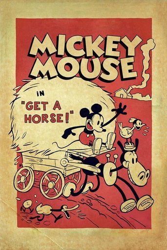 This vintage Mickey Mouse poster features a cheerful scene with Mickey driving a cart filled with passengers, including a dog and a cat, against a bold red background. The playful, energetic mood captures the classic charm of the 1940s cartoon era.