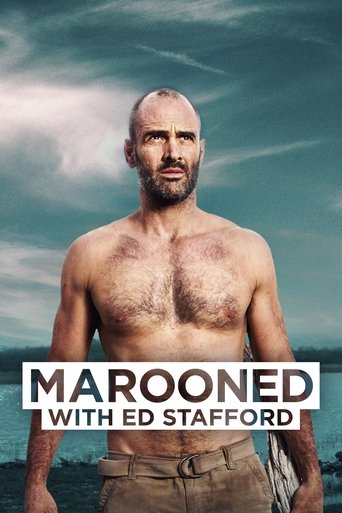 The poster features a shirtless, rugged man with a beard against a dramatic, stormy sky. The bold white text "MARONED WITH ED STAFFORD" anchors the image, conveying a sense of adventure and survival. The muted tones of the background evoke a gritty, adventurous mood.