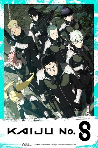 The poster features a dynamic group of Kaiju characters in a dramatic, action-oriented scene. The characters are depicted in a mix of dark and light colors, creating a visually striking contrast. The overall mood is intense and adventurous, with the characters' expressions conveying determination...