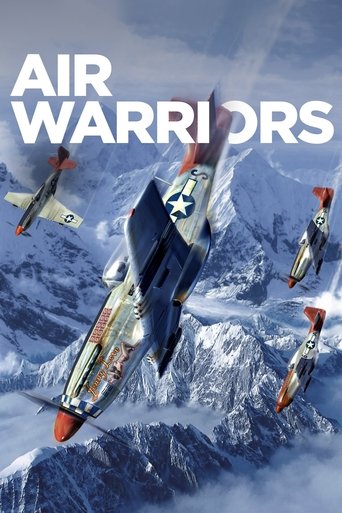 The poster features four fighter jets soaring over a snowy mountain range, with the title "AIR WARRIORS" prominently displayed in bold white letters. The jets display distinctive markings and colors, including red, white, and blue, evoking a sense of adventure and action. The overall mood is dyna...