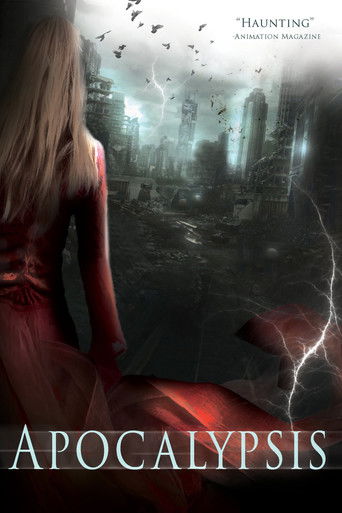 The poster features a lone figure with long blonde hair, viewed from behind, standing before a desolate, ruined cityscape. The scene is dominated by dark, ominous colors, with a dramatic lightning bolt illuminating the foreground. The mood is one of despair and impending doom, evoking a sense of ...
