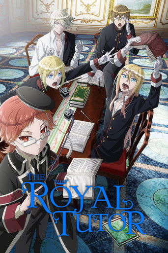 The poster features a group of animated characters in formal attire, including a man in a black suit and a woman in a white dress, seated around a table with books and papers. The scene exudes a scholarly and elegant atmosphere, with warm lighting and a rich color palette. The title "The Royal Tu...