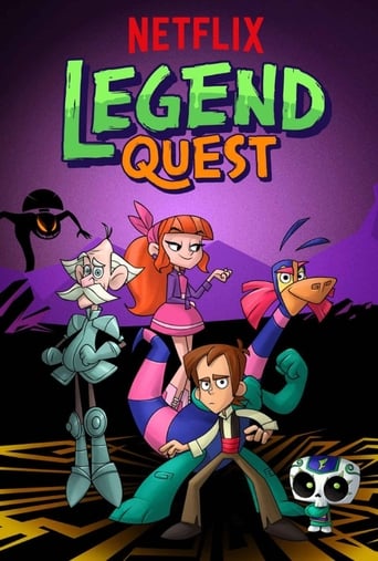 The poster features vibrant characters in dynamic poses against a mystical purple background. The title "Legend Quest" glows in bold green and orange lettering, evoking adventure and magic. Characters like the girl in pink and the boy in green appear ready for an epic journey, while mysterious cr...
