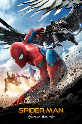 Spider-Man, Iron Man, and a villainous figure are depicted in action against a dramatic sky. The poster features vibrant colors like red, blue, and gold, with dynamic poses suggesting high-energy conflict. The mood is intense and adventurous, capturing the essence of the superhero team's journey.