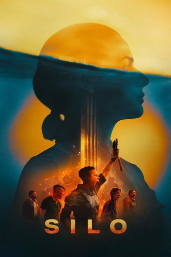 The poster features silhouettes of people against a vibrant sunset, with one figure raising a hand as if in prayer. Warm golden hues dominate the scene, evoking a sense of hope and spiritual connection. The title "Silo" is prominently displayed at the bottom, anchoring the emotional narrative.