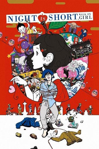 The poster features a vibrant red background with a central figure in a blue outfit, surrounded by chaotic scenes of people in various costumes. The mood is energetic and playful, capturing the essence of the film's adventurous spirit.