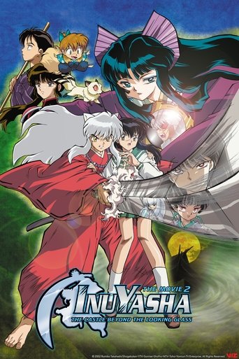 The movie poster features a dynamic group of Inuyasha characters, including the protagonist with his signature red cloak and the antagonist with her purple hair, set against a mystical, dreamlike backdrop. The vibrant colors and expressive character designs evoke a sense of adventure and fantasy,...