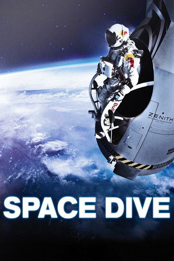 The poster features a lone astronaut in a white spacesuit floating in orbit above Earth, with the planet's vibrant blue oceans and white clouds visible below. The astronaut's helmet reflects the starry sky, while the text "SPACE DIVE" in bold white letters anchors the composition. The mood is adv...