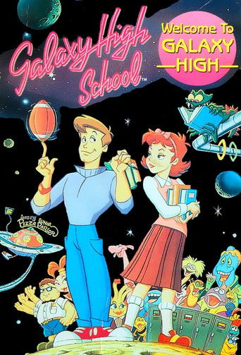 This vibrant poster features a cheerful scene with a boy and girl in a colorful, imaginative setting. The warm tones of their outfits contrast against the deep space background, creating a lively and magical atmosphere.