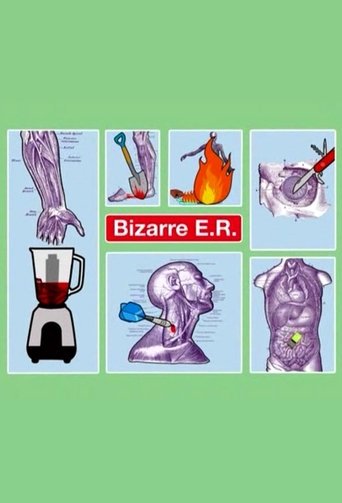 This TV show poster for "Bizarre ER" features a surreal collage of medical illustrations, including a blender, human anatomy, and a glowing figure. The vibrant colors and whimsical designs create a humorous and engaging atmosphere, suggesting a blend of medical expertise and absurdity.