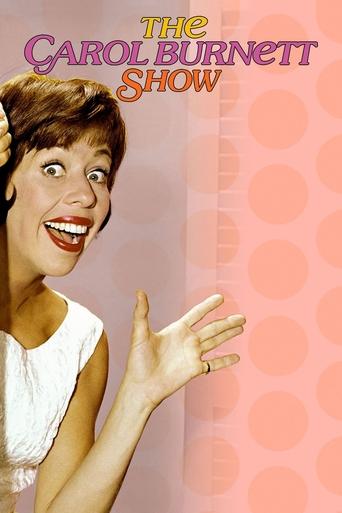 The poster features a cheerful Carol Burnett with a bright smile, her hand raised as if presenting something. The background is a warm pink with subtle polka dots, creating a playful and inviting atmosphere. The title "The Carol Burnett Show" is displayed in bold, colorful letters at the top, emp...